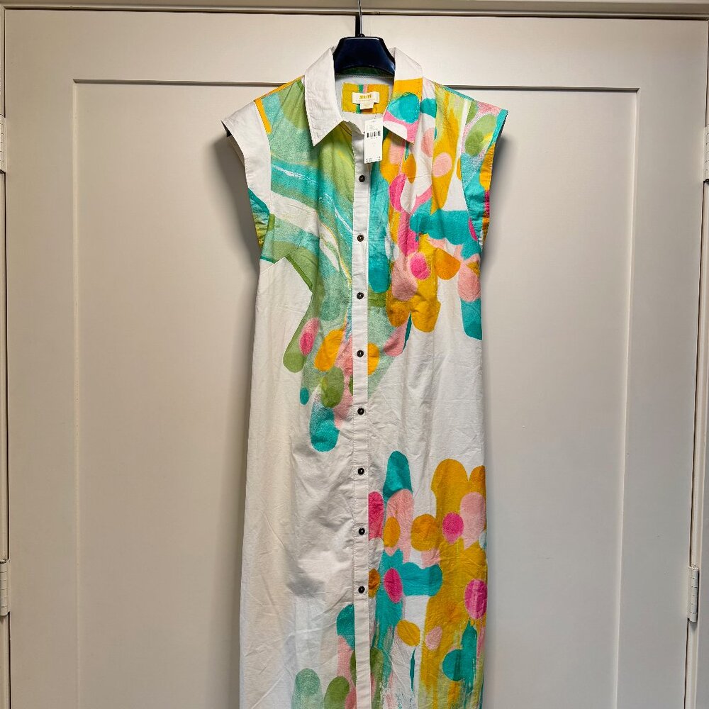 Anthropologie Maeve Cap-Sleeve Floral Button-Front Midi Dress Sz SM